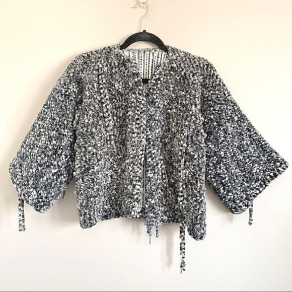 Handmade Marled Chenille Cropped Boxy Sweater Cardigan Tassel Jacket - S - Picture 7 of 8